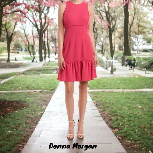 DONNA MORGAN NWT SLEEVELESS DRESS RUFFLE FLOUNCE SKIRT SHEATH COCKTAIL PARTY - Picture 1 of 8
